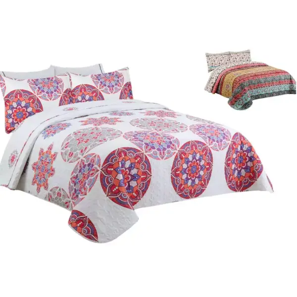 Colcha primavera/verano estampada para cama + 2 fundas cojín Colcha primavera/verano estampada para cama + 2 fundas cojín