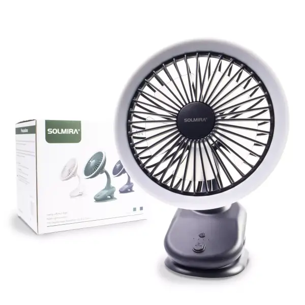 Ventilador Portátil de Pinza + Batería Recargable + LED Solmira Ventilador Portátil de Pinza + Batería Recargable + LED Solmira