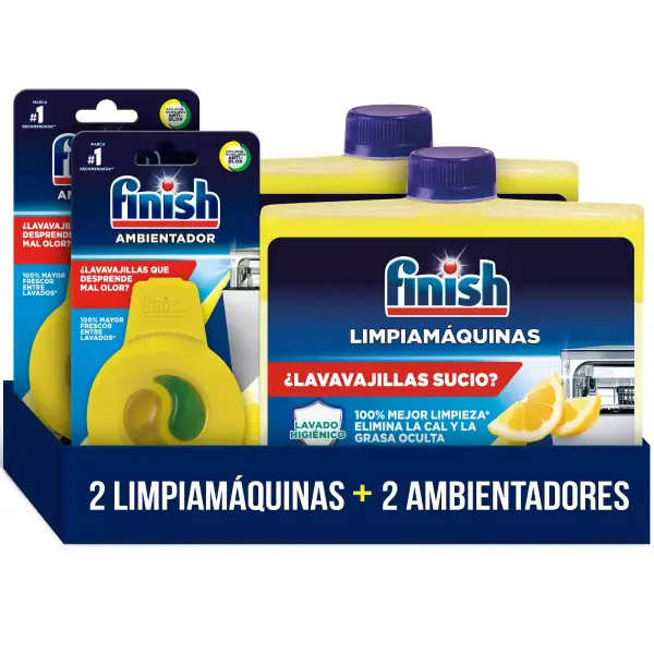 2x Finish Limpiamáquinas + 2 Ambientador Lavavajillas Limón 2x Finish Limpiamáquinas + 2 Ambientador Lavavajillas Limón