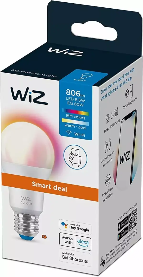 Bombilla LED Inteligente WiZ Wi-Fi A60 8,5W E27 RGBWW Bombilla LED Inteligente WiZ Wi-Fi A60 8,5W E27 RGBWW