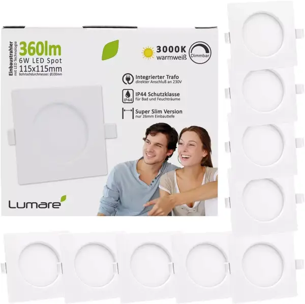 9x Foco LED Empotrable Regulable 6W 360lm IP44 Lumare 9x Foco LED Empotrable Regulable 6W 360lm IP44 Lumare