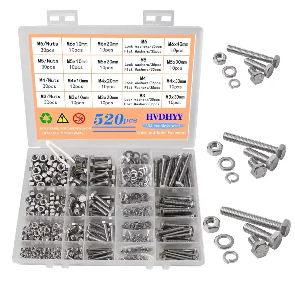 Juego de 520 tornillos y tuercas M3, M4, M5, M6 Juego de 520 tornillos y tuercas M3, M4, M5, M6