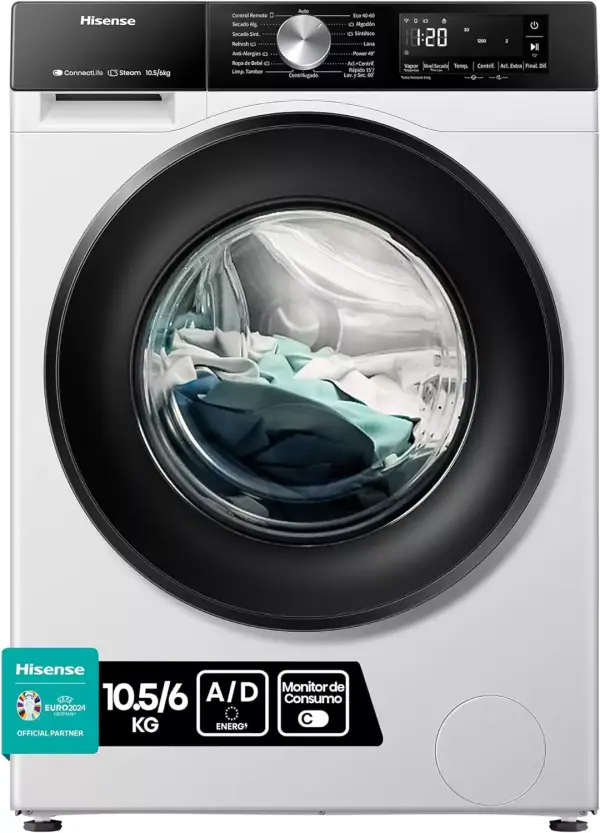 Lavasecadora Hisense 10,5 kg/6 kg 1400 rpm WiFi Lavasecadora Hisense 10,5 kg/6 kg 1400 rpm WiFi