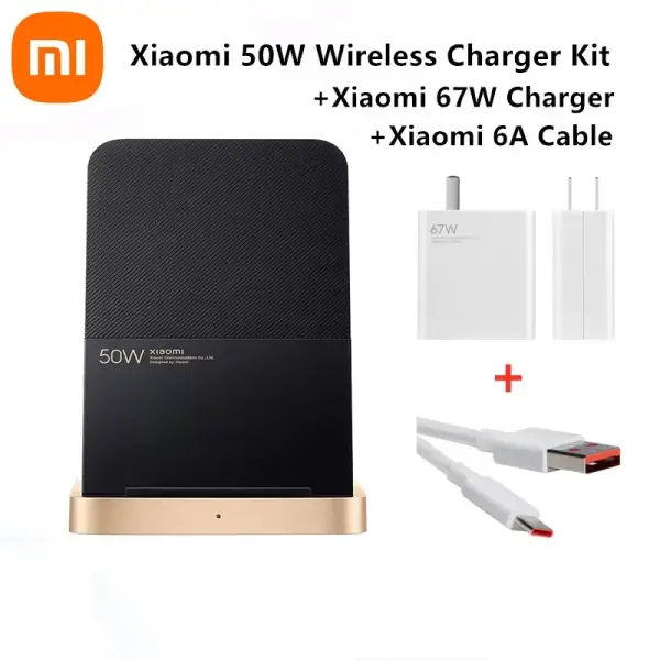 Cargador vertical Qi Xiaomi 50W + Cargador Pared 67W + Cable USB-C Cargador vertical Qi Xiaomi 50W + Cargador Pared 67W + Cable USB-C