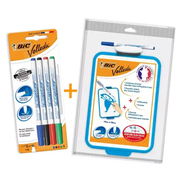 Kit BIC Pack Niños Velleda + Pizarra Blanca de Doble Cara Kit BIC Pack Niños Velleda + Pizarra Blanca de Doble Cara