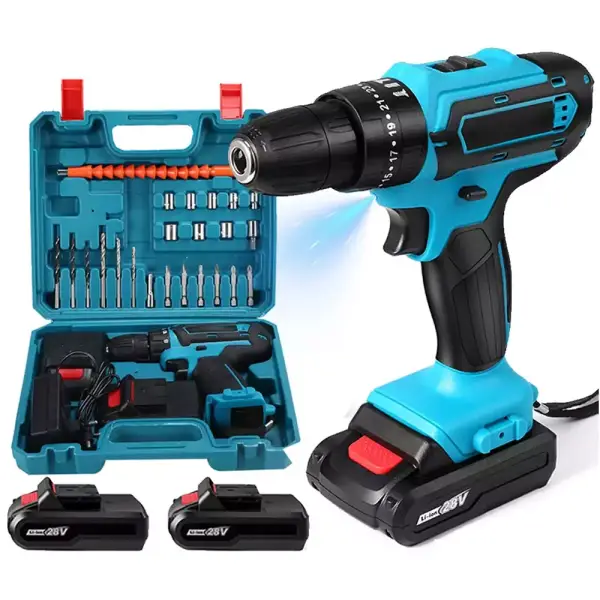 Taladro percutor inalámbrico 28V + 2 Baterías + Maletín + Accesorios Taladro percutor inalámbrico 28V + 2 Baterías + Maletín + Accesorios
