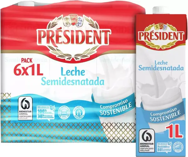 6x 1L Leche Président semidesnatada 6x 1L Leche Président semidesnatada