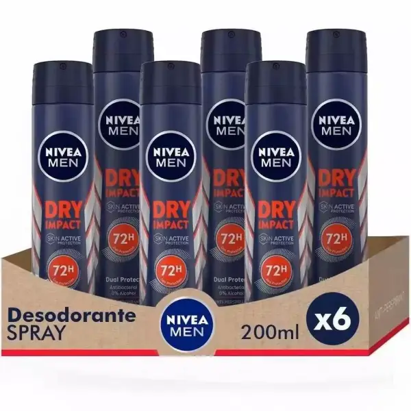 6x 200ml Desodorante Nivea Men Dry Impact Spray 6x 200ml Desodorante Nivea Men Dry Impact Spray