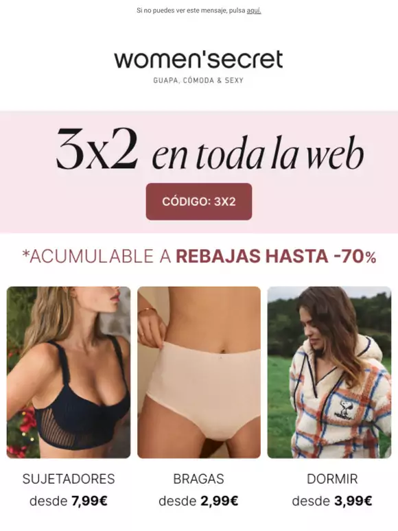 Cupón 3x2 en TODO Women Secret Cupón 3x2 en TODO Women Secret