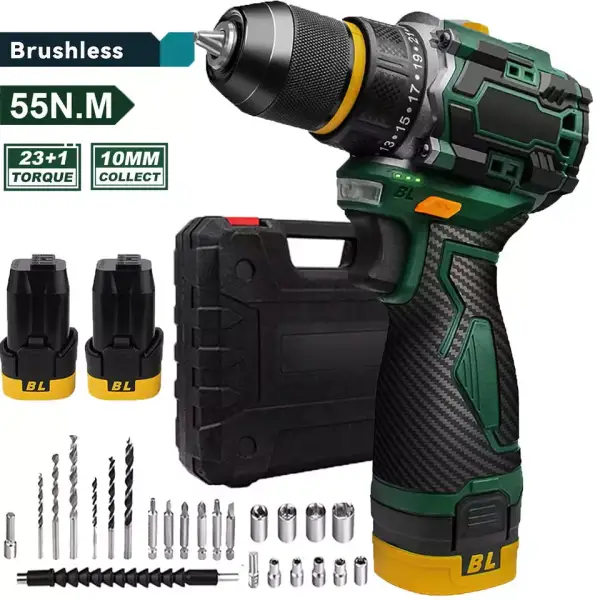 Taladro inalámbrico de Impacto 55Nm 23+1 Torque + 2 baterías + Accesorios + maletín Taladro inalámbrico de Impacto 55Nm 23+1 Torque + 2 baterías + Accesorios + maletín