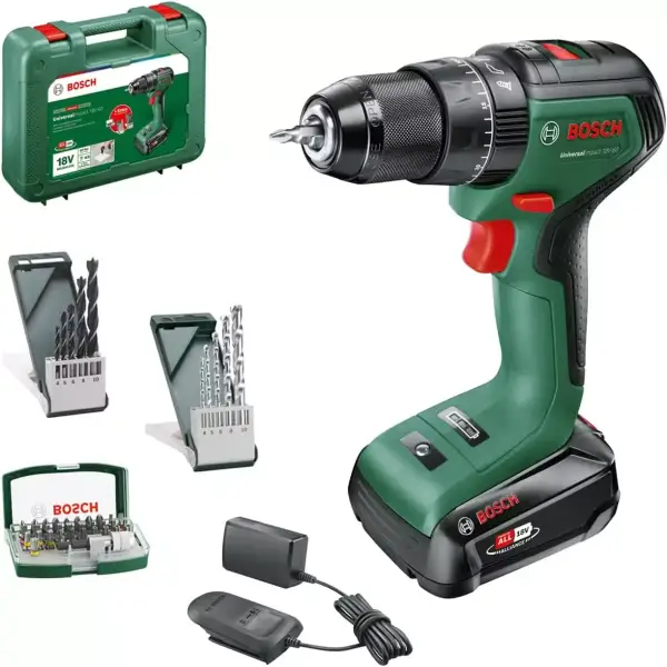 Taladro Percutor Bosch 18V-60 + 42 Brocas + Batería + Maletín Taladro Percutor Bosch 18V-60 + 42 Brocas + Batería + Maletín