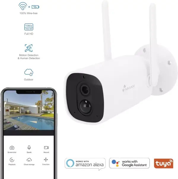 Cámara de vigilancia WiFi Nivian 1080p 10400mAh Cámara de vigilancia WiFi Nivian 1080p 10400mAh