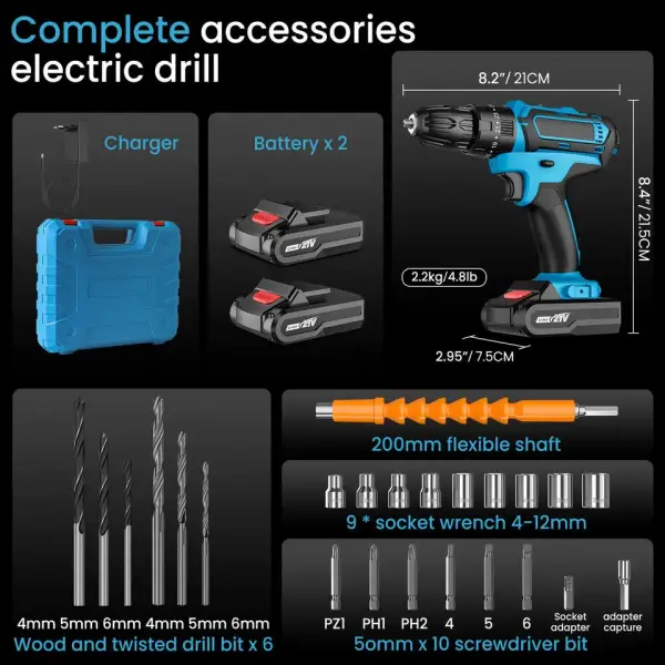 Destornillador de Impacto Inalámbrico + 2 Baterías + Accesorios Destornillador de Impacto Inalámbrico + 2 Baterías + Accesorios