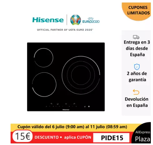 Vitrocerámica 3 fuegos inducción HiSense E6322 Vitrocerámica 3 fuegos inducción HiSense E6322
