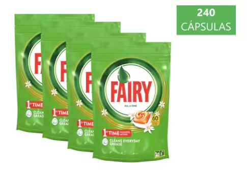 Pack de 4 Pastillas Fairy Todo En 1 naranja 240 unidades Pack de 4 Pastillas Fairy Todo En 1 naranja 240 unidades