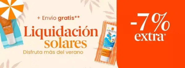 Liquidación en Productos Solares: Hasta 75% de Dto + 7% EXTRA Liquidación en Productos Solares: Hasta 75% de Dto + 7% EXTRA
