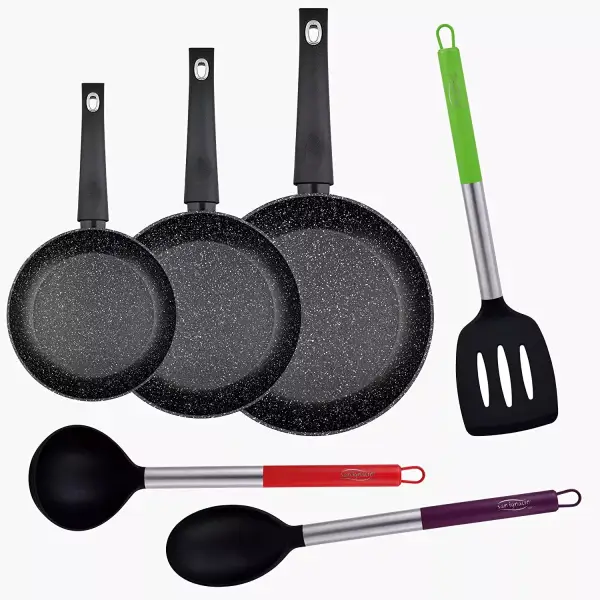 Set de 3 Sartenes Bergner + 3 Utensilios de cocina Set de 3 Sartenes Bergner + 3 Utensilios de cocina