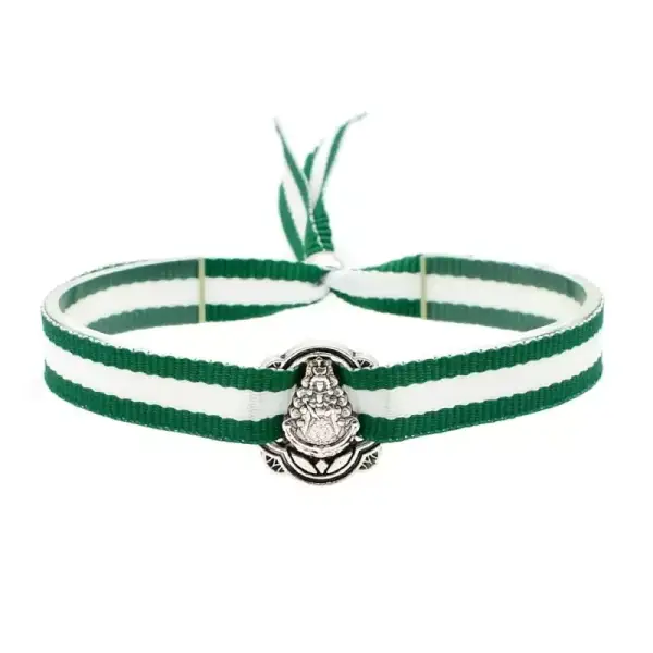 Pulsera Andalucía y Betis con abalorio de la Virgen del Rocío Pulsera Andalucía y Betis con abalorio de la Virgen del Rocío