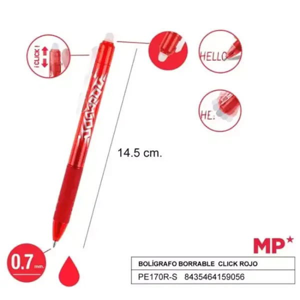 Bolígrafo borrable retráctil de MP Bolígrafo borrable retráctil de MP