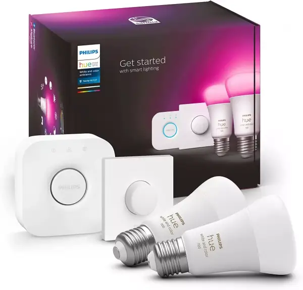 Pack Philips Hue: 2 Bombillas Inteligente + Botón Inteligente + Hue Bridge Pack Philips Hue: 2 Bombillas Inteligente + Botón Inteligente + Hue Bridge