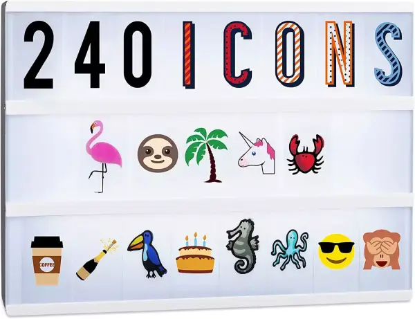 Caja de luz con letras, emoticones y símbolos Caja de luz con letras, emoticones y símbolos