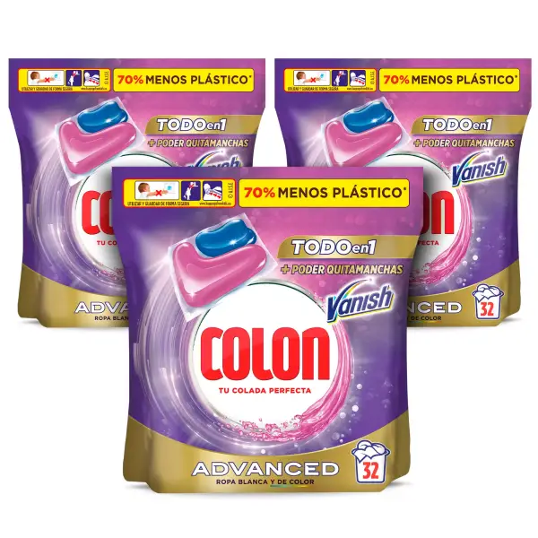 Pack 3x Colon Vanish Advanced Detergente para la ropa 32 cápsulas Pack 3x Colon Vanish Advanced Detergente para la ropa 32 cápsulas