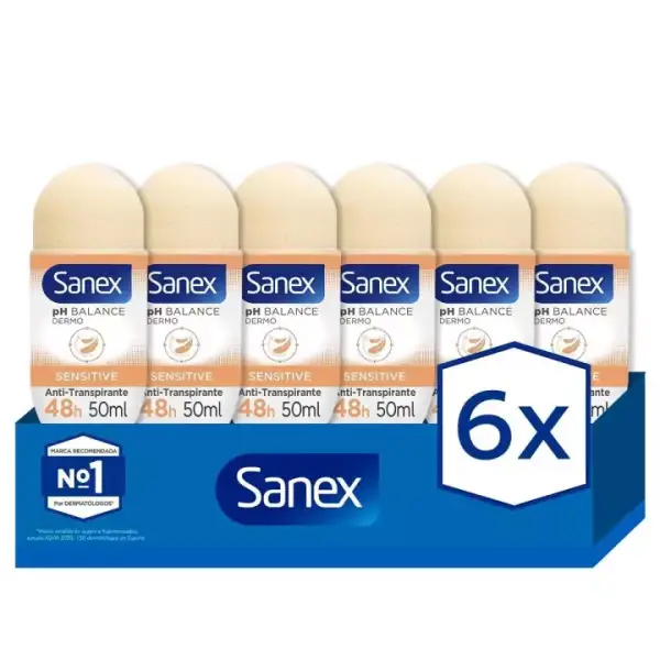 6x 50ml Desodorante roll-on Sanex pH Balance Dermo Sensitive 6x 50ml Desodorante roll-on Sanex pH Balance Dermo Sensitive
