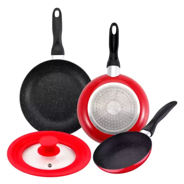 Set de 3 sartenes San Ignacio con revestimiento en mármol + tapa universal Set de 3 sartenes San Ignacio con revestimiento en mármol + tapa universal