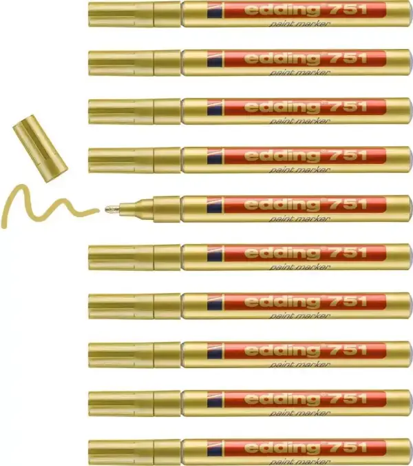 10x Rotulador edding punta fibra 751 Oro punta redonda 1-2mm 10x Rotulador edding punta fibra 751 Oro punta redonda 1-2mm