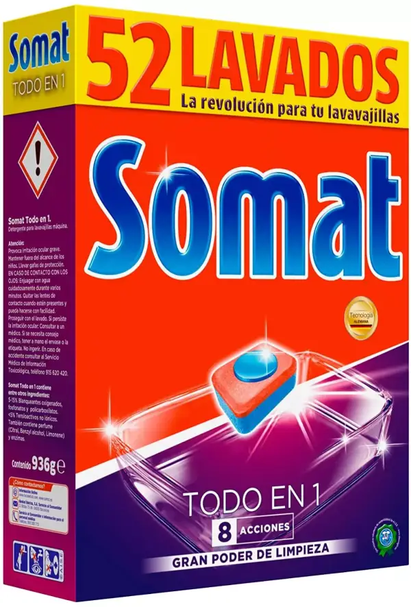 52 Pastillas Somat Todo en 1 Lavavajillas 52 Pastillas Somat Todo en 1 Lavavajillas