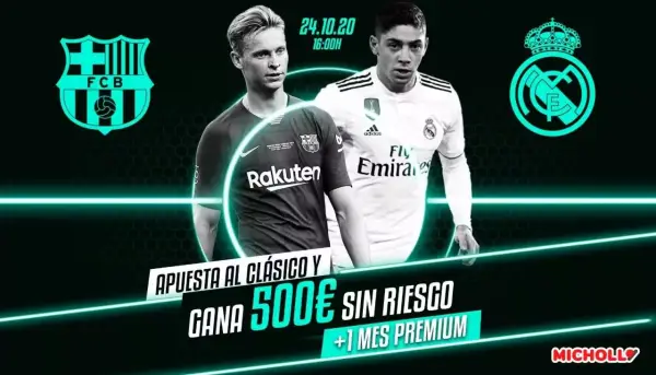 500€ retirables Barcelona Real Madrid La Liga + Regalo Picks Premium 500€ retirables Barcelona Real Madrid La Liga + Regalo Picks Premium