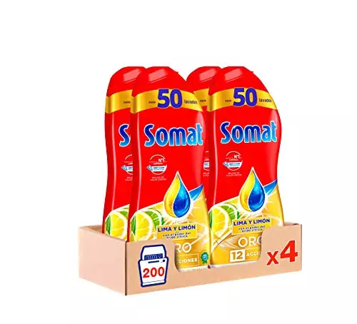 Somat Oro Gel Lavavajillas Limón – Pack de 4, Total: 200 lavados Somat Oro Gel Lavavajillas Limón – Pack de 4, Total: 200 lavados
