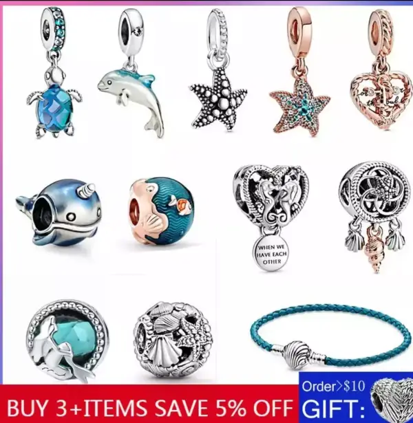 Charms y pulsera de acero temática marina Charms y pulsera de acero temática marina