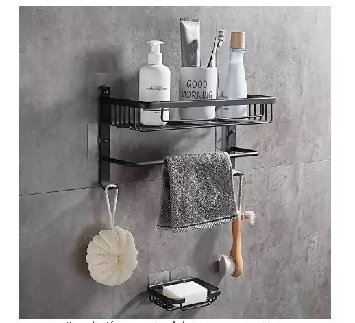 DUFU Estante de Baño con Barra de Toalla y Ganchos Adicionales DUFU Estante de Baño con Barra de Toalla y Ganchos Adicionales