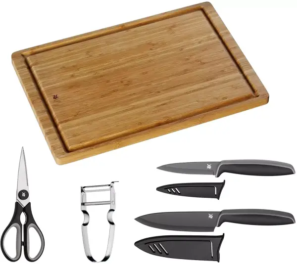 Juego de Cuchillos WMF Touch con Hoja de 13/9 cm + Tijeras de Cocina + Pelador + Tabla para Cortar Juego de Cuchillos WMF Touch con Hoja de 13/9 cm + Tijeras de Cocina + Pelador + Tabla para Cortar