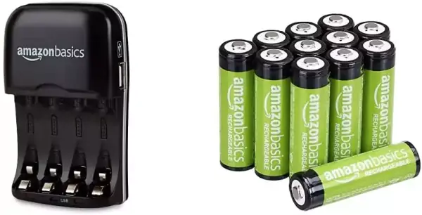 Cargador de pilas USB rápido AmazonBasics + 12 pilas recargables AA Cargador de pilas USB rápido AmazonBasics + 12 pilas recargables AA
