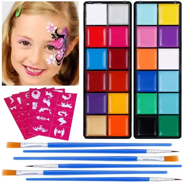Pinturas, Corporales y faciales, 24 Colores + 50 Moldes + 6 Cepillos Pinturas, Corporales y faciales, 24 Colores + 50 Moldes + 6 Cepillos