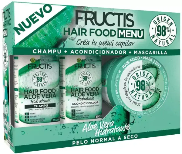 Pack Champú + Acondicionador + Mascarilla Garnier Fructis Hair Food Menu Aloe Vera Pack Champú + Acondicionador + Mascarilla Garnier Fructis Hair Food Menu Aloe Vera