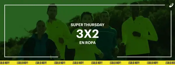 Solo hoy 3x2 en ropa seleccionada Asics Outlet + Envíos Gratis Solo hoy 3x2 en ropa seleccionada Asics Outlet + Envíos Gratis