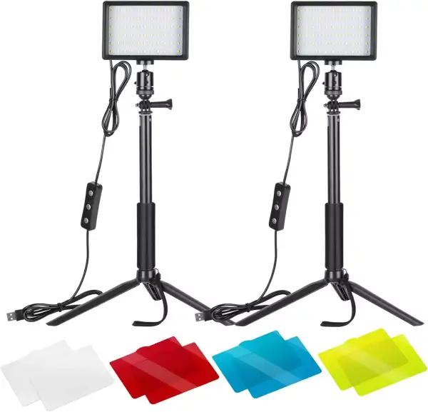 Pack 2 focos LED para fotografía + trípodes + filtros de color Pack 2 focos LED para fotografía + trípodes + filtros de color