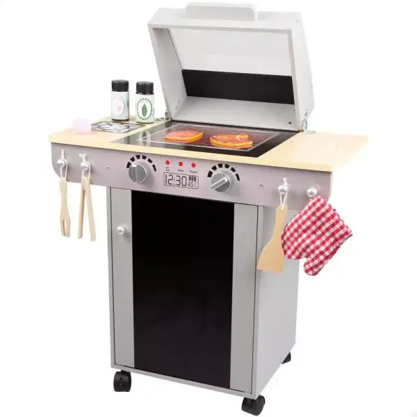 Barbacoa de madera de juguete portátil + 9 accesorios Barbacoa de madera de juguete portátil + 9 accesorios