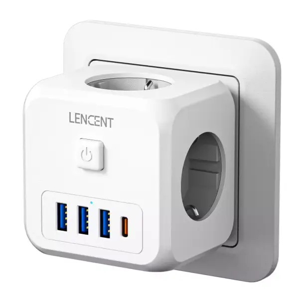 Extensor de enchufe de pared con 3 salidas de CA, 3 puertos USB y 1 tipo C Extensor de enchufe de pared con 3 salidas de CA, 3 puertos USB y 1 tipo C