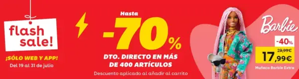 Hasta 70% Dto. directo en +400 artículos en Toys’R’Us Hasta 70% Dto. directo en +400 artículos en Toys’R’Us