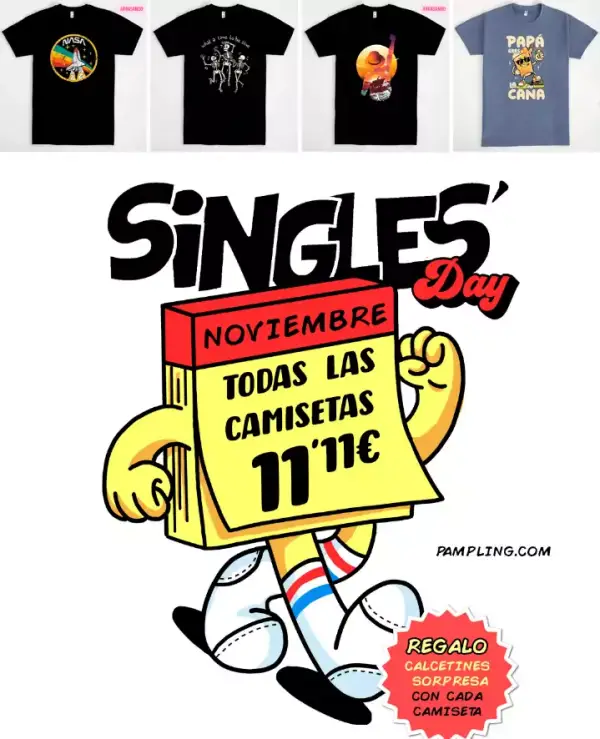 TODAS las camisetas + 2 pares de calcetines gratis en Pampling TODAS las camisetas + 2 pares de calcetines gratis en Pampling