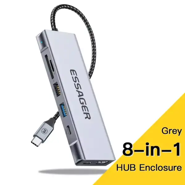 Concentrador USB 8 en 1 + Almacenamiento Essager Concentrador USB 8 en 1 + Almacenamiento Essager