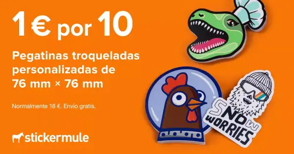 10 Pegatinas troqueladas personalizadas 76x76mm con envío gratis 10 Pegatinas troqueladas personalizadas 76x76mm con envío gratis