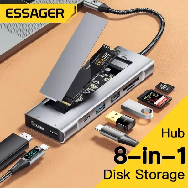 Concentrador USB 8 en 1 + Almacenamiento Essager Concentrador USB 8 en 1 + Almacenamiento Essager