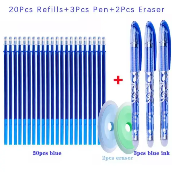3 Bolígrafos de gel + 20 Recambios + 2 Gomas de borrar 3 Bolígrafos de gel + 20 Recambios + 2 Gomas de borrar