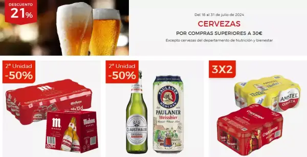 21% de dto. en cervezas + 50% dto. 2ª ud. en El Corte Inglés 21% de dto. en cervezas + 50% dto. 2ª ud. en El Corte Inglés