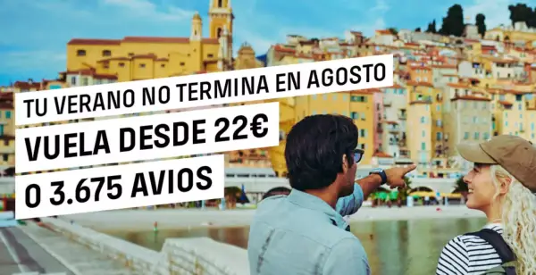 Vuela en septiembre y octubre desde 22€ o 3.675 Avios Vuela en septiembre y octubre desde 22€ o 3.675 Avios